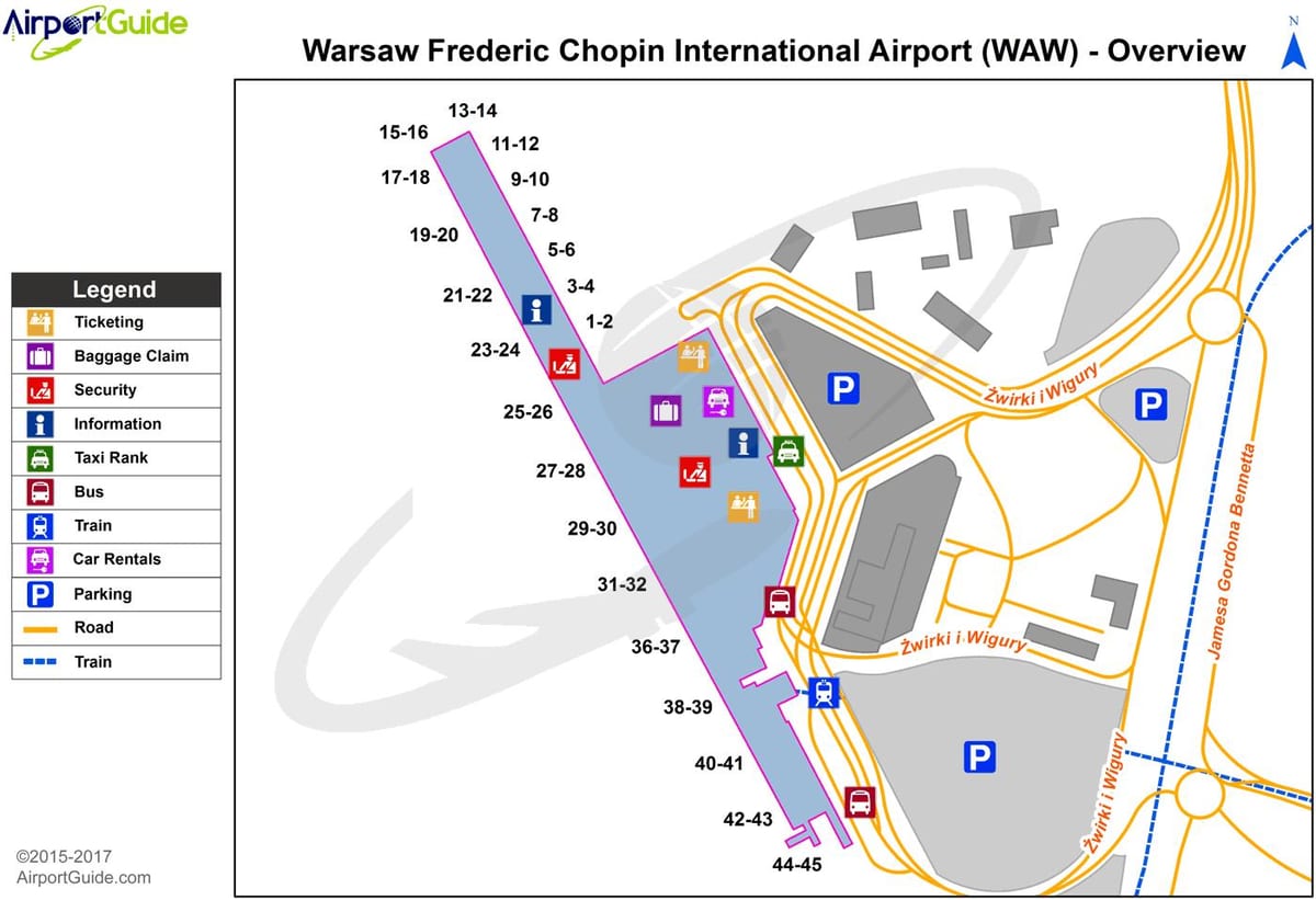 l'aéroport frédéric chopin de la carte