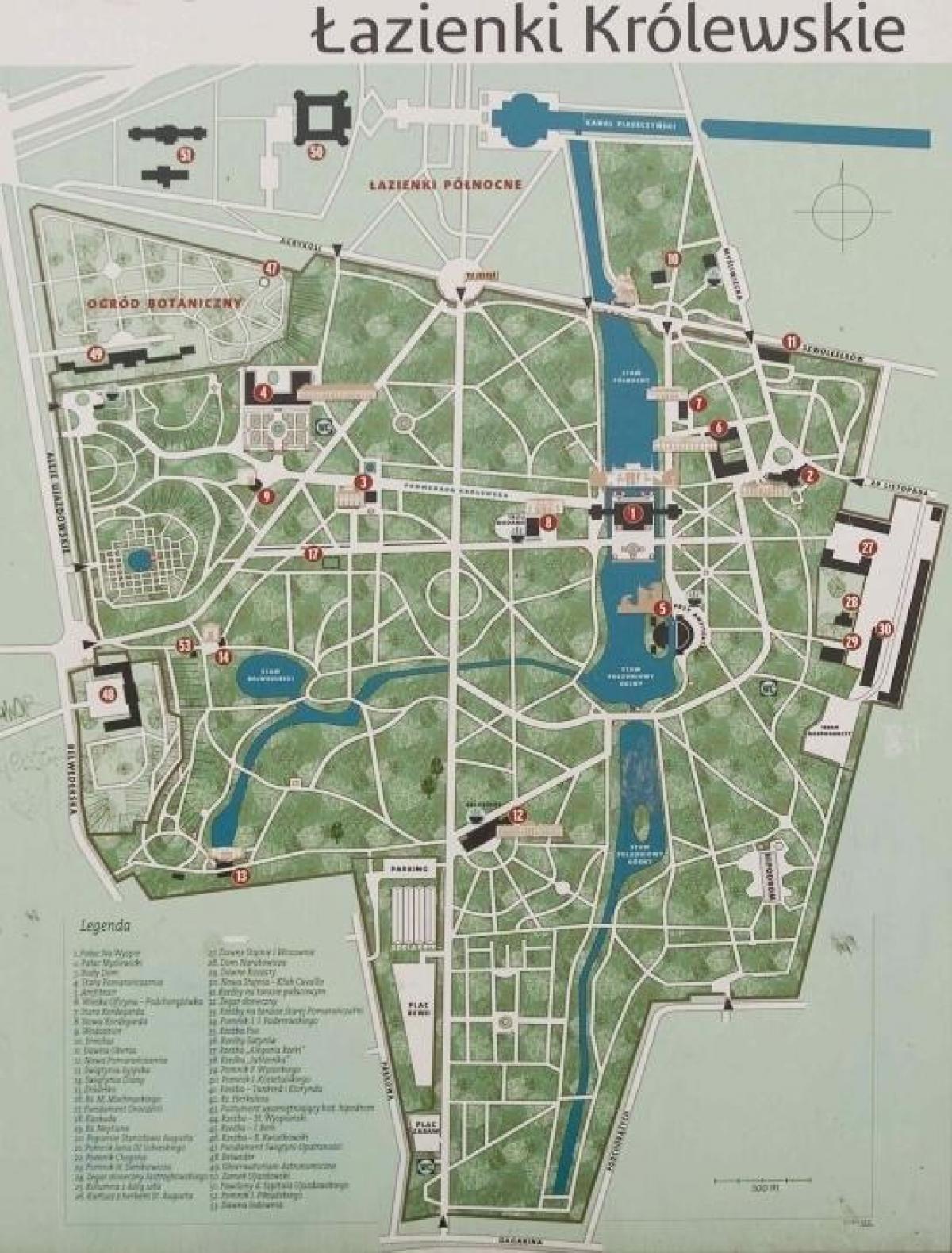 parc lazienki parc de Varsovie carte