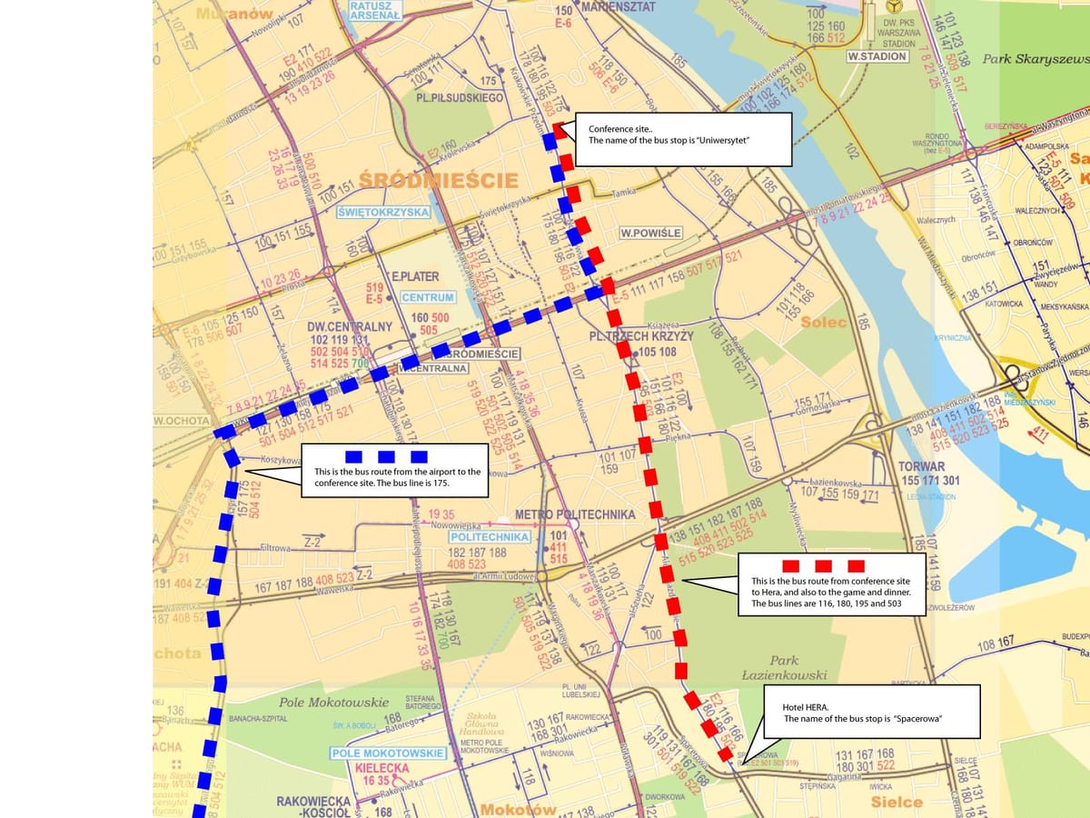 La carte de Varsovie bus 175 route 