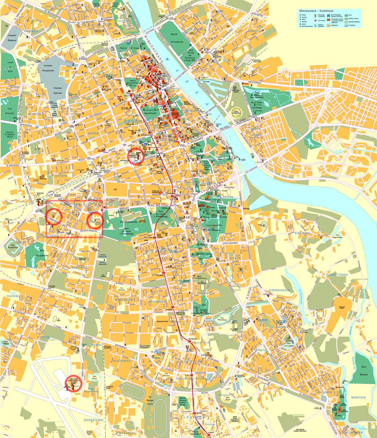 carte de rue de Varsovie centre-ville