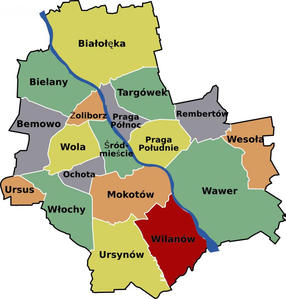 Carte des quartiers de Varsovie 