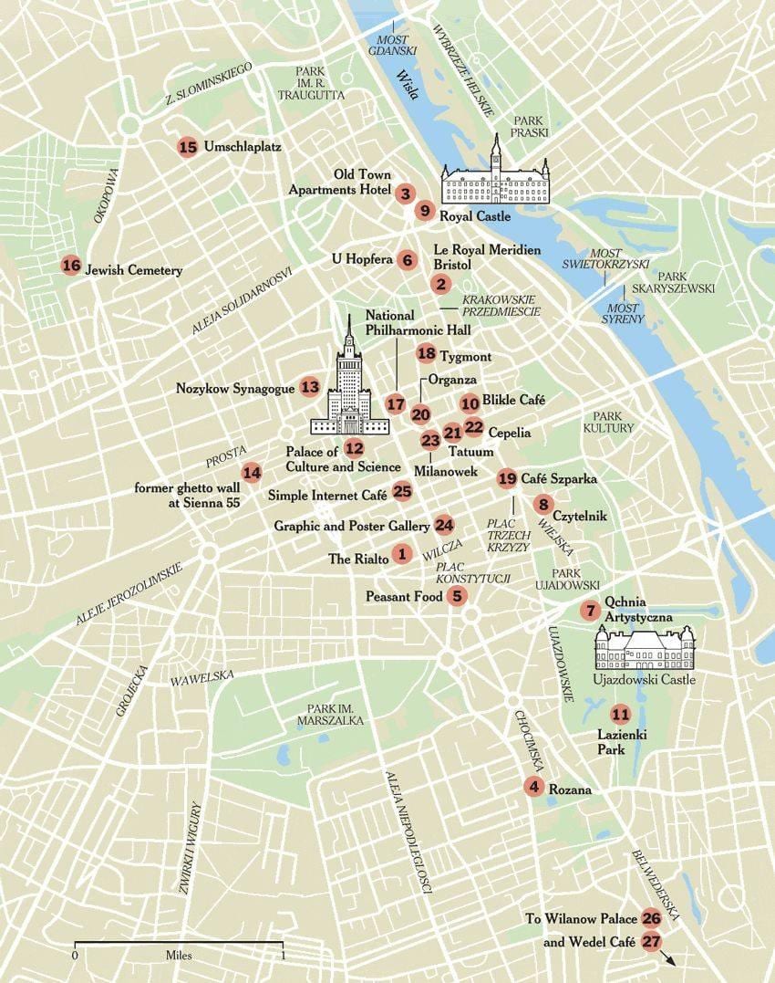 La carte de Varsovie visite à pied 
