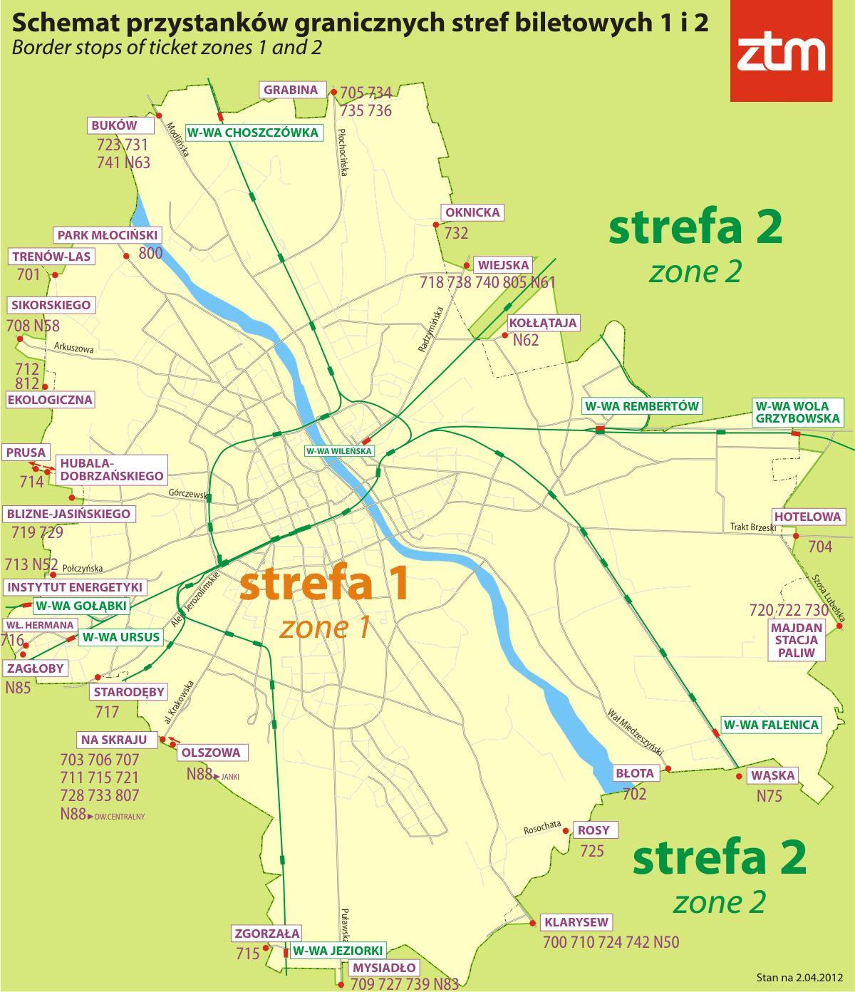 La carte de Varsovie zone 1 2 