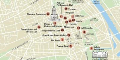 La carte de Varsovie, avec les attractions touristiques