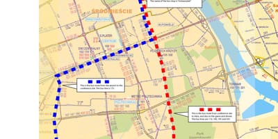 La carte de Varsovie bus 175 route 